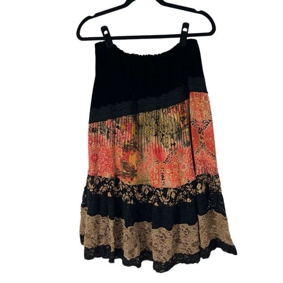 Y2K Coldwater Creek Mixed Media Floral Fairy Boho Velvet Midi Skirt - Picture 1 of 7